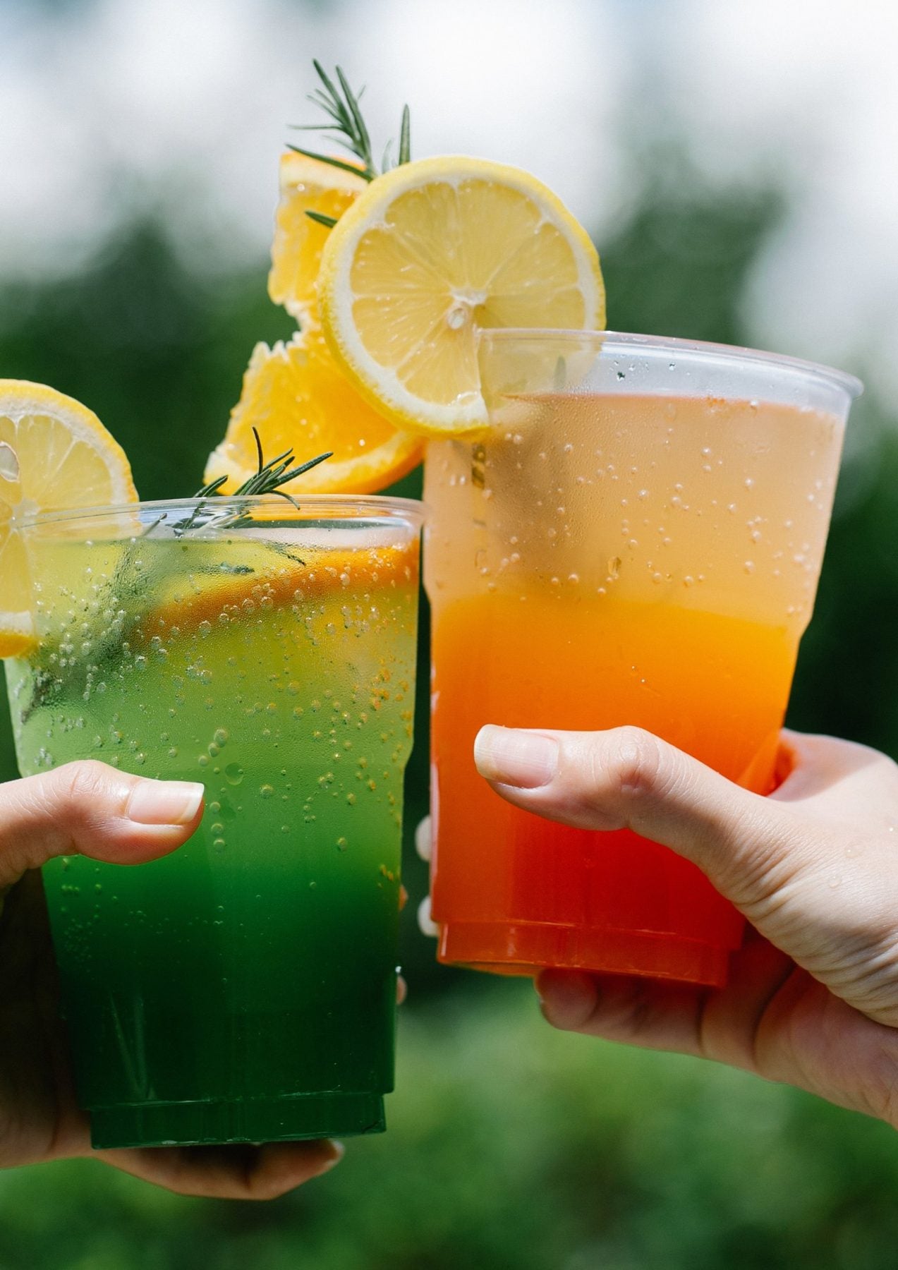 Fresh drinks on a table by the pool