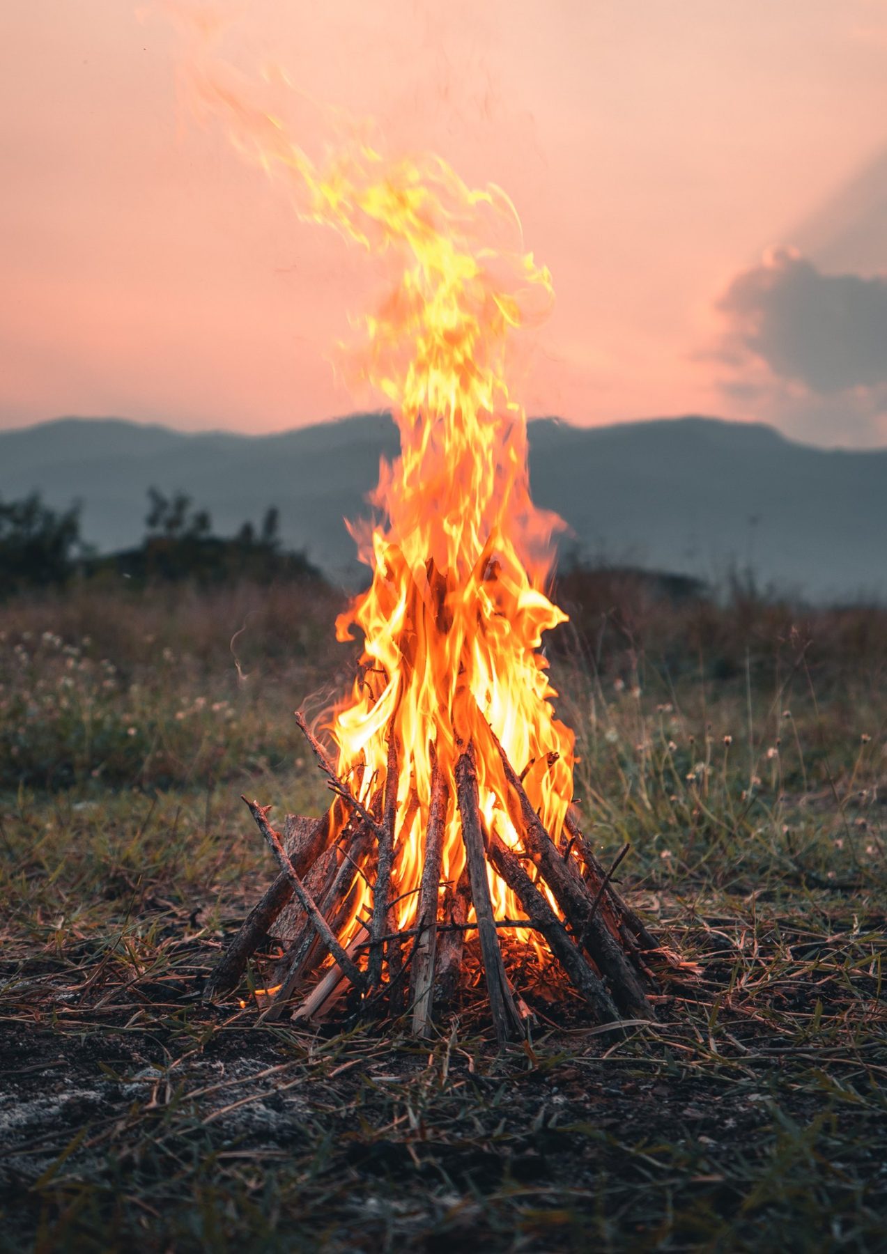 Bonfire on the beach at dusk